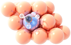 Transition state of C-H bond activation in methane as computed from density functional theory.