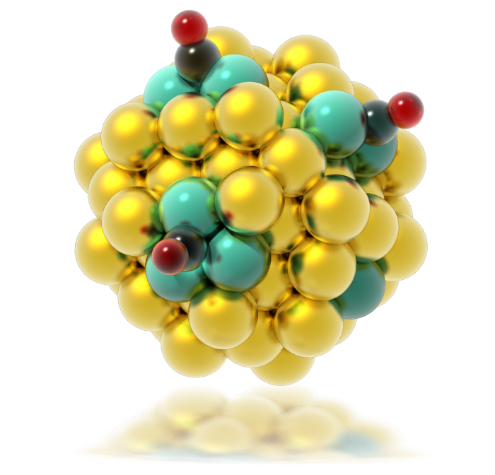 Pd/Au nanoparticle with Pd clusters stabilised by carbon monoxide.